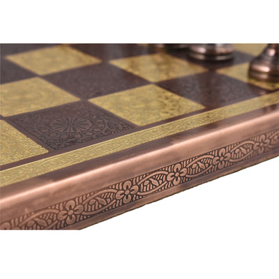 Staunton Inspired Brass Metal Luxury Chess Pieces & Board Set - 12" -Copper & Gold- Unique Art