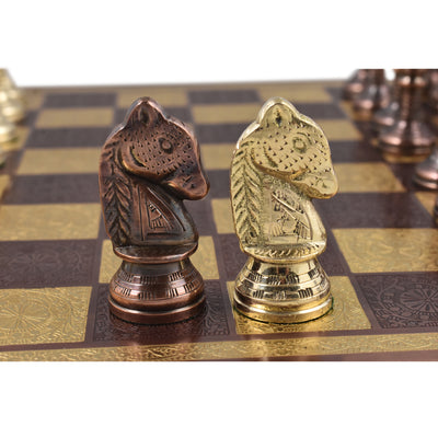 Slightly Imperfect Staunton Inspired Brass Metal Luxury Chess Pieces & Board Set - 12" -Copper & Gold- Unique Art Work
