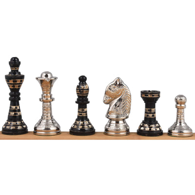 Staunton Inspired Brass Metal Luxury Chess Pieces & Board Set-12"-Silver & Black