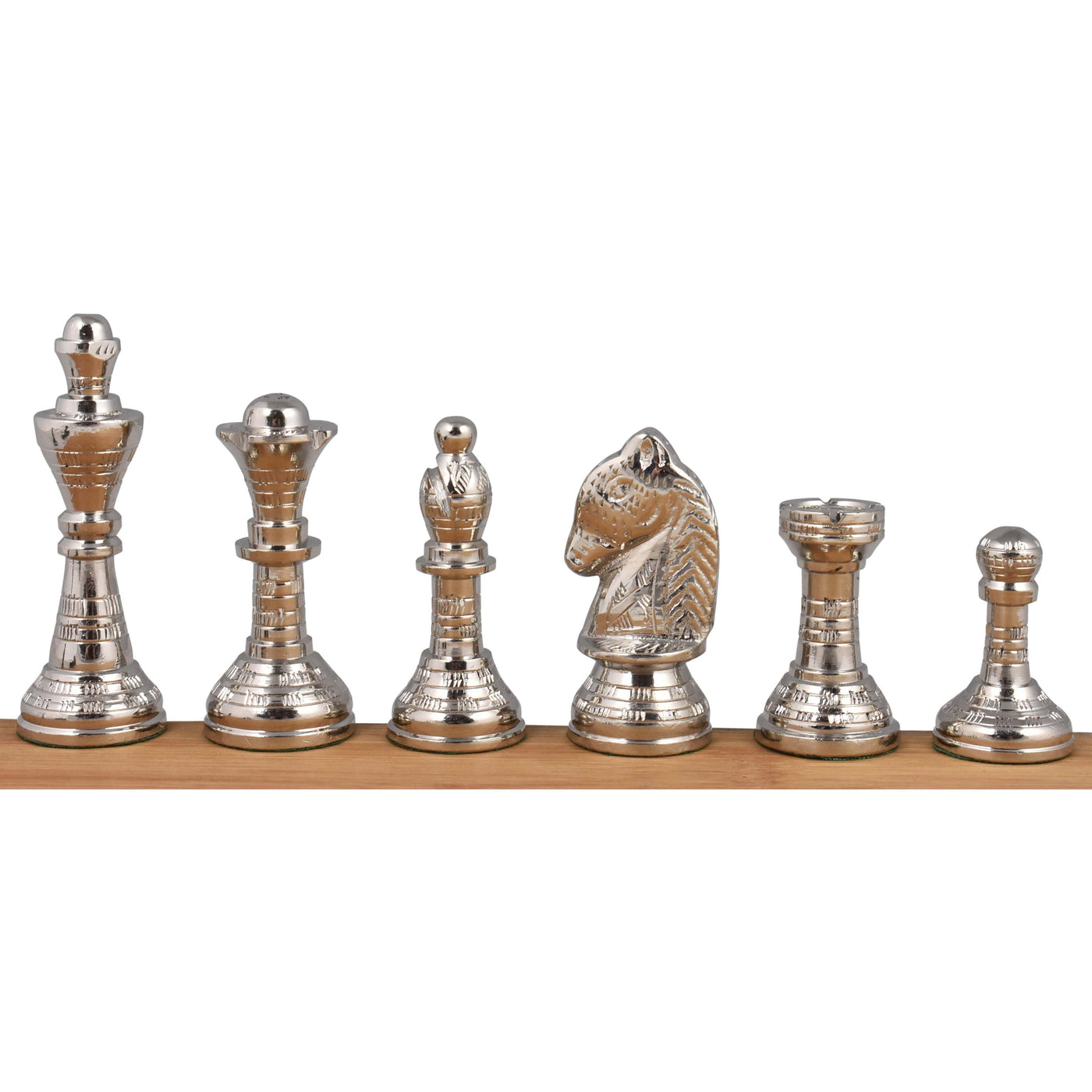 Staunton Inspired Brass Metal Luxury Chess Pieces & Board Set-12"-Silver & Black