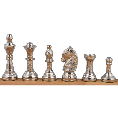 Staunton Inspired Brass Metal Luxury Chess Pieces & Board Set-12"-Silver & Black