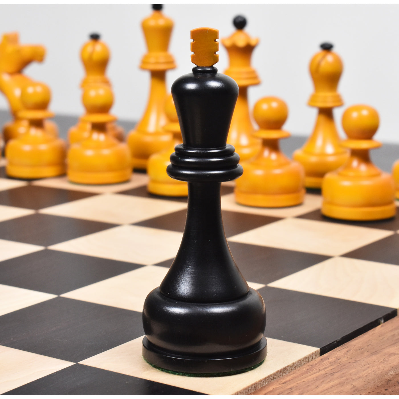 Combo of 1960's Soviet Championship Tal Chess Set - Pieces in Antiqued Boxwood with 21" Chess Board with Storage Box