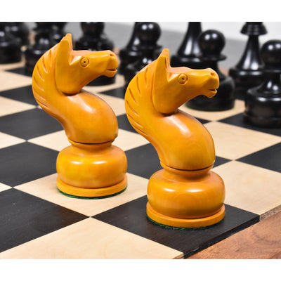 Combo of 1960's Soviet Championship Tal Chess Set - Pieces in Antiqued Boxwood with 21" Chess Board with Storage Box