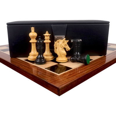 Combo of 4.6" Prestige Luxury Staunton Ebony Chess Pieces with 23" Large Ebony & Maple Wood Chessboard and Storage Box
