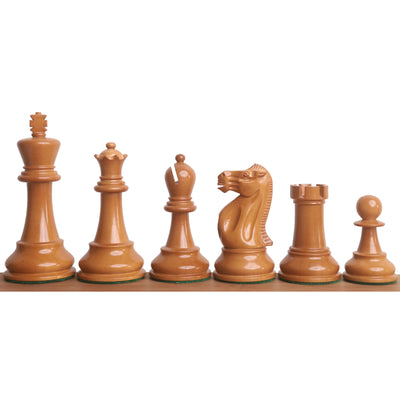 3.9" Lessing Staunton Chess Set - Pieces only - Natural Ebony Wood & Antiqued Lacquered Boxwood