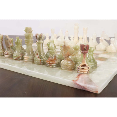 Onyx Marble & Stone Chess Pieces & Board Combo Set - 15" - Handcrafted Chess Set