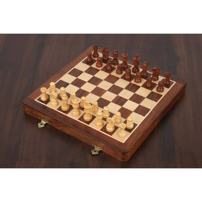 2 in 1 Magnetic Travel Chess & Backgammon set in Golden Rosewood 10 inches