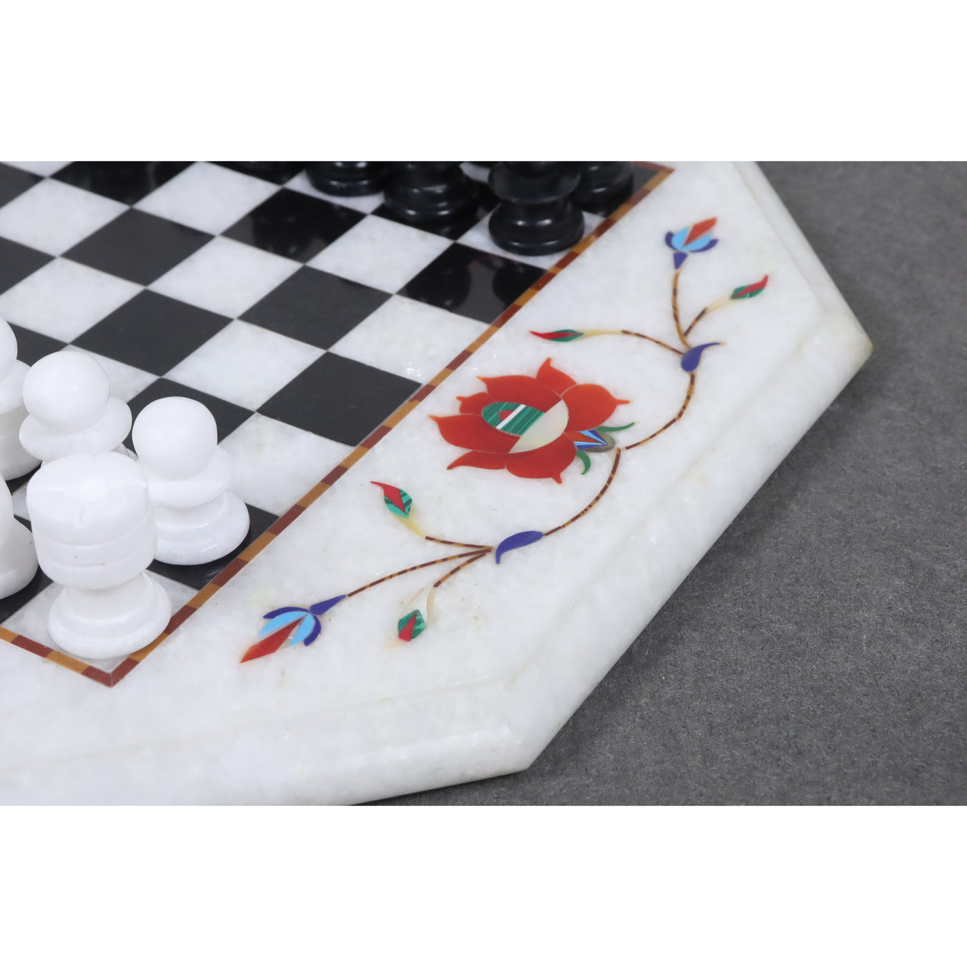 Marble Stone Chess Pieces & Board Set -Inlay Handcrafted Work- 12" board