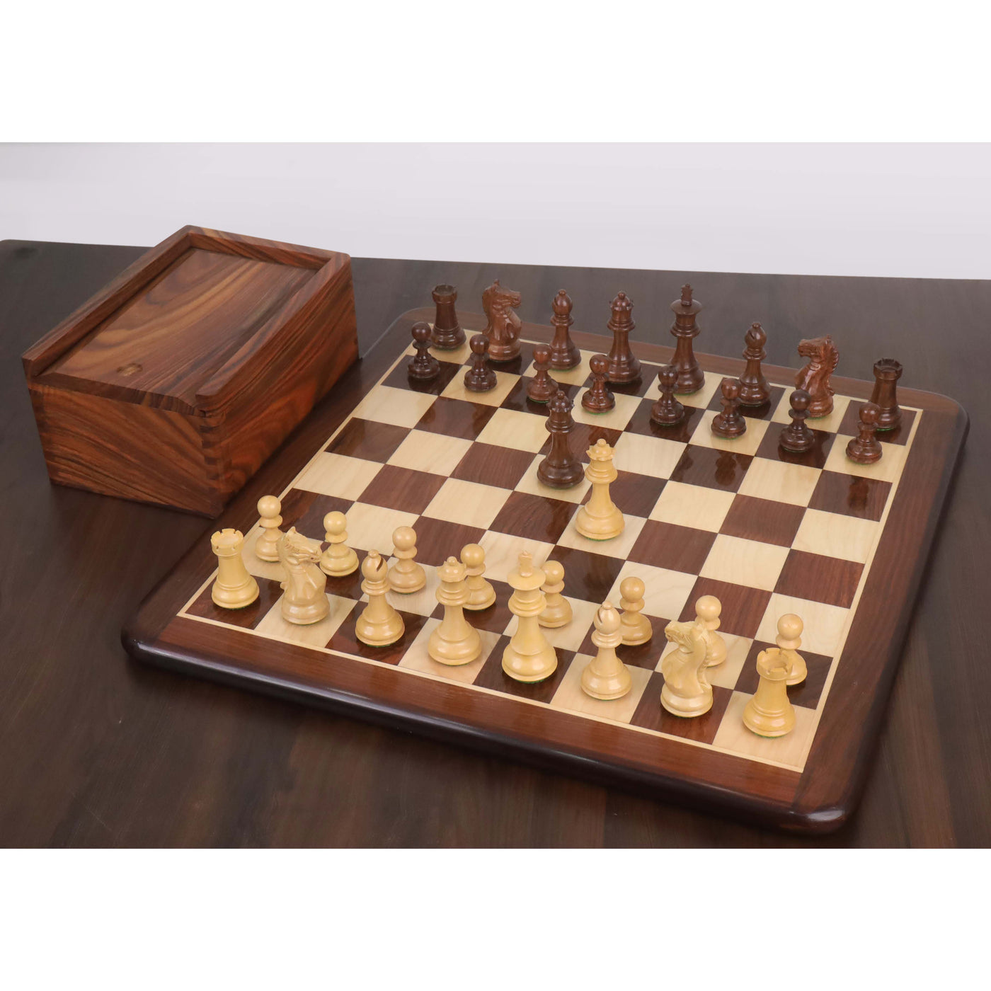 3.5" Fierce Knight Staunton Chess Set - Chess Pieces Only - Weighted Golden Rosewood