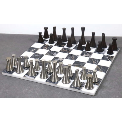 Slightly Imperfect 3.1" Tower Series Brass Metal Luxury Chess Pieces Only Set - Silver & Antique