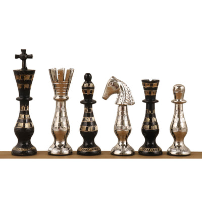 Sovereign Series Brass Metal Luxury Chess Pieces & Board Set- 14" - Unique Art