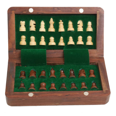 Golden Rosewood Wooden Inlaid Magnetic Chess set 5" with Folding Board