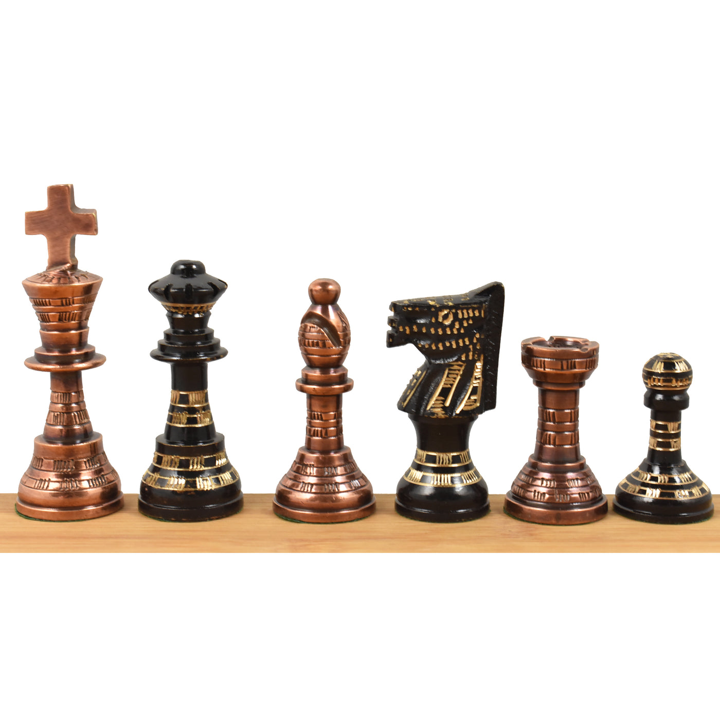 12" Brass Metal Luxury Chess Pieces & Board Set- French Staunton -Copper & Black