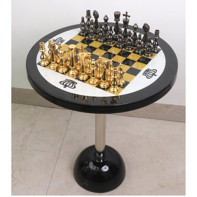 Minimalist Brass Metal Luxury Chess Pieces, Board and Table Set - 21" tall