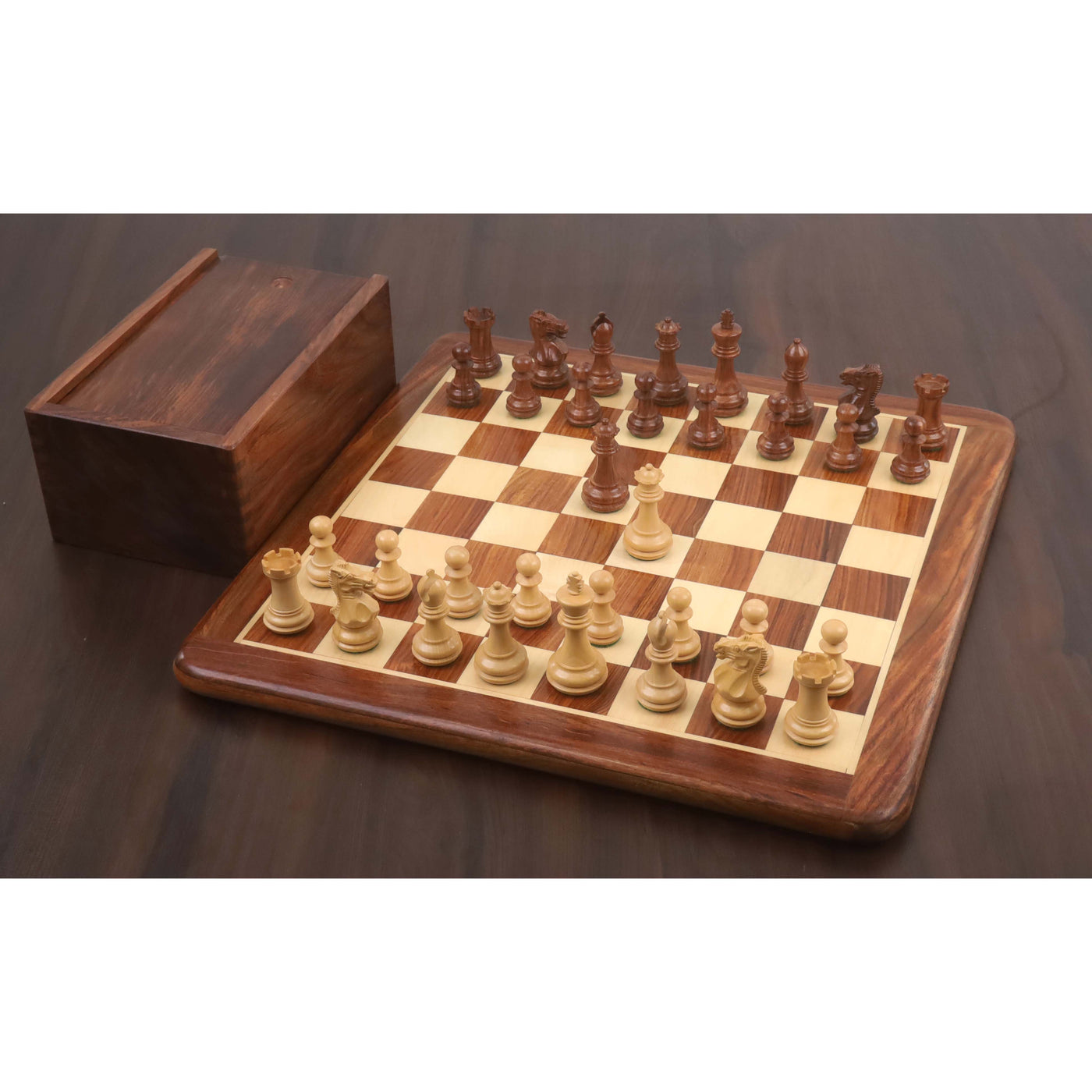 3.1" Chamfered Base Staunton Chess Set- Chess Pieces Only - Weighted Golden Rosewood