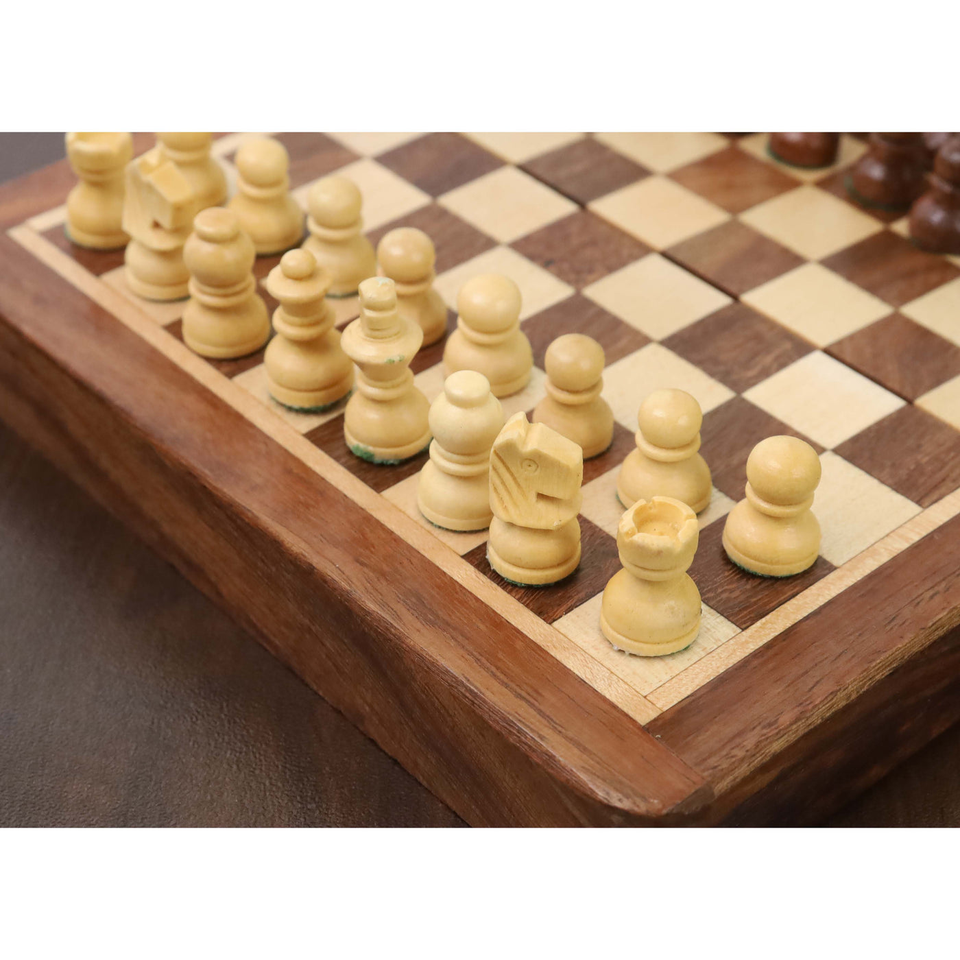 Golden Rosewood Wooden Inlaid Magnetic Chess set 5" with Folding Board