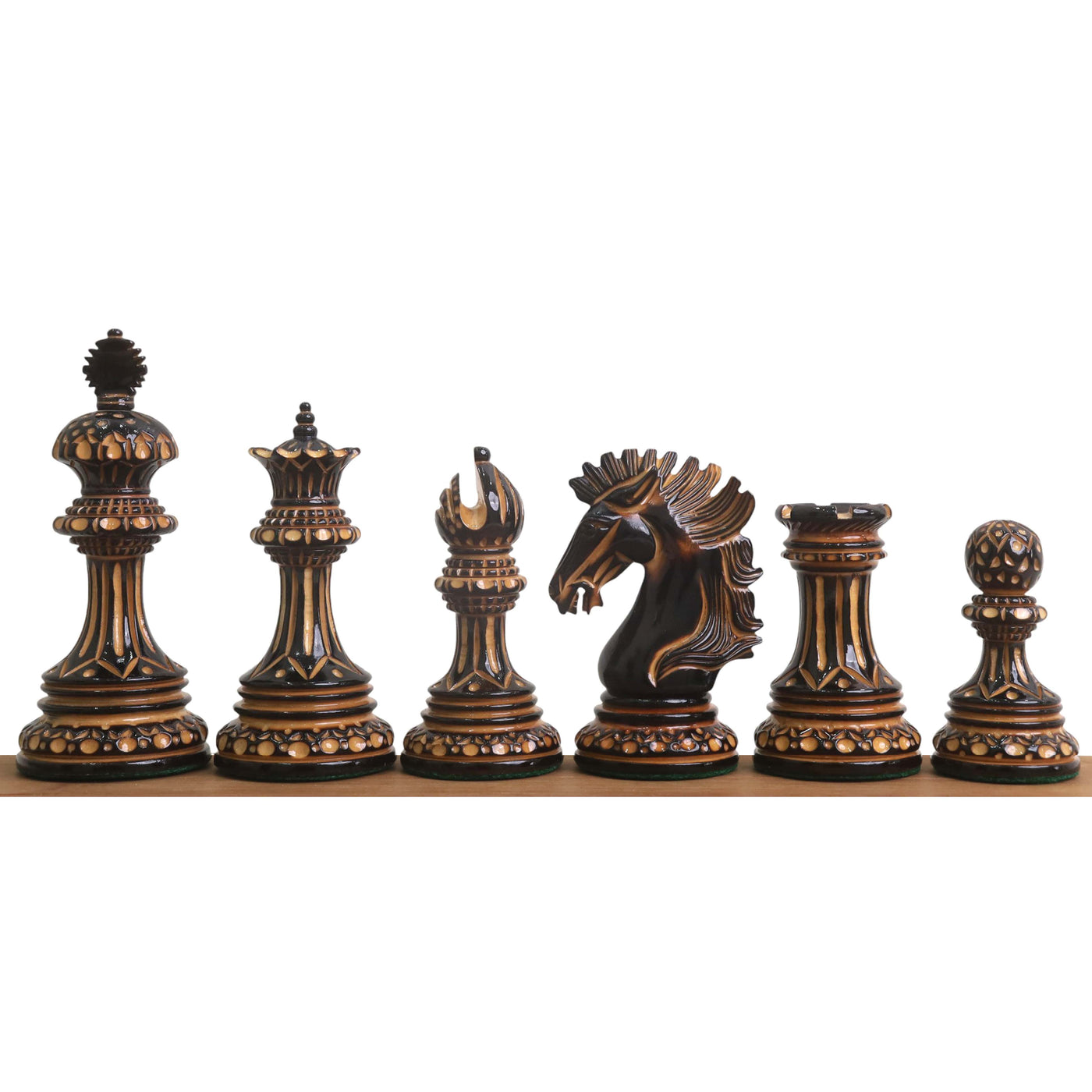 Alexandria Luxury Staunton Burnt Carving Chess Set- Chess Pieces Only - Triple Weighted - Lacquered Boxwood