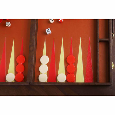 18" Textured Chocolate Brown Leatherette Backgammon Board Game Set - Luxury Travel Case