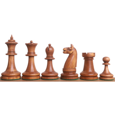 Combo of 1900s' American Chess Company Reproduction Set - Pieces in Antiqued Boxwood with Chess Board & Storage Box