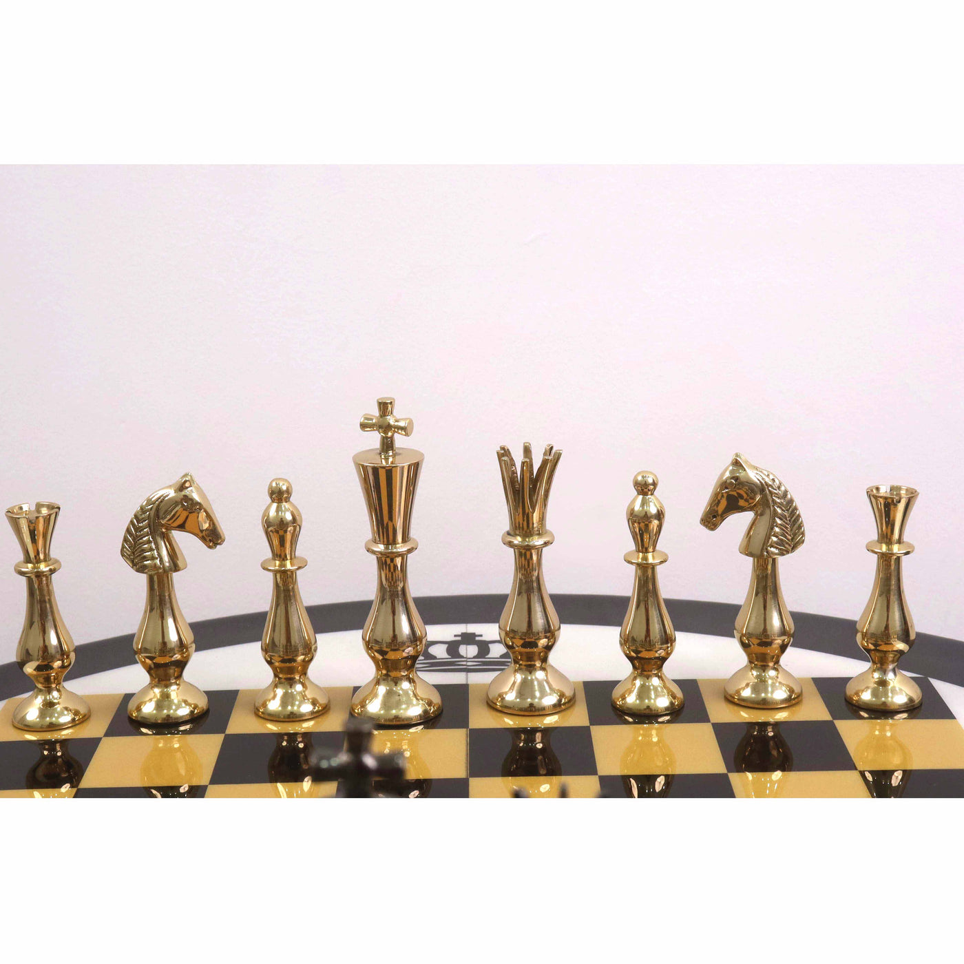 17" Minimalist Brass Metal Luxury Chess Pieces, Board and Table Set - 21" Height