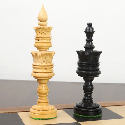 4.7" Hand Carved Lotus Series Chess Set - Chess Pieces Only in Weighted Ebony Wood