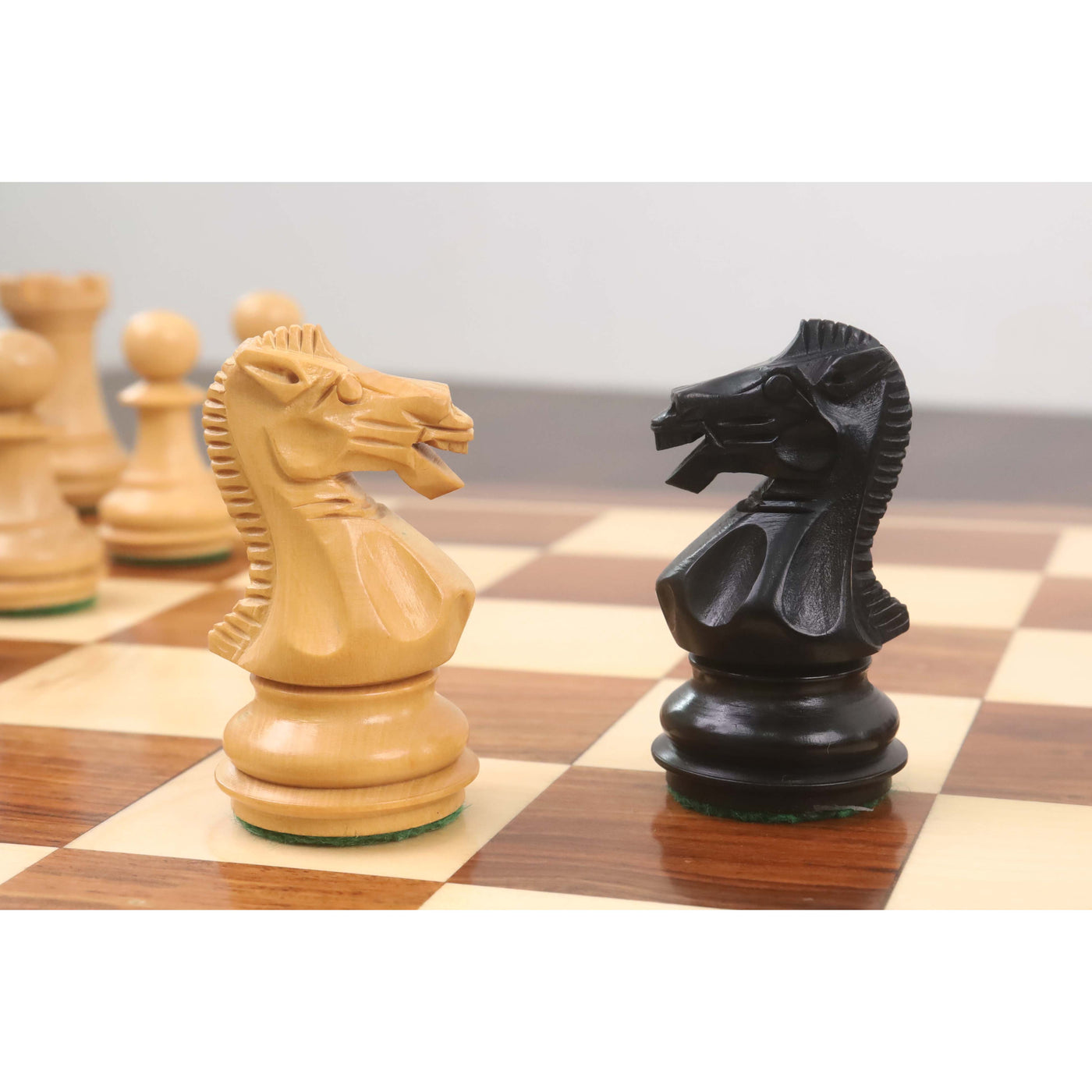 3.1" Chamfered Base Staunton Chess Set- Chess Pieces Only - Weighted Ebonised Boxwood