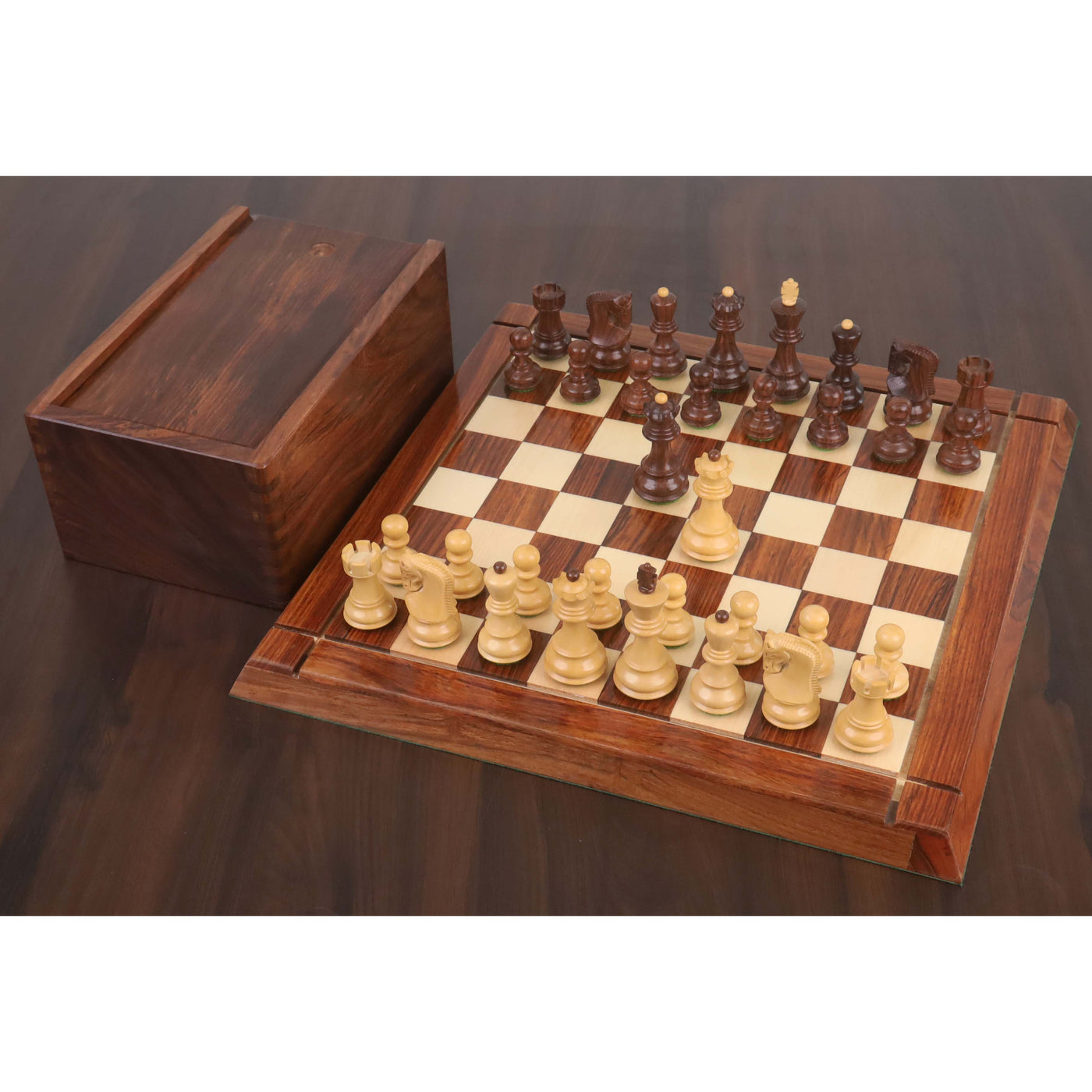 3.1" Russian Zagreb Minimalist Chessnut Air Sensor Compatible Set- Chess Pieces Only - Golden Rosewood & Boxwood