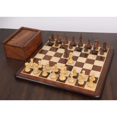 Combo of 3.5" Fierce Knight Staunton Chess Set - Pieces in Golden Rosewood with Chess Board & Storage Box