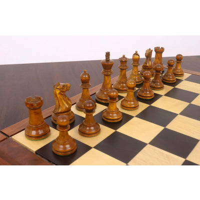 3.6" Golden Castle Craftsman Reproduction Chess Set - Chess Pieces Only - Antiqued & Ebonised Boxwood