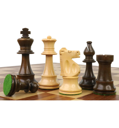 Improved French Lardy Chess Set - Chess Pieces Only - Walnut Stained boxwood - 3.9" King