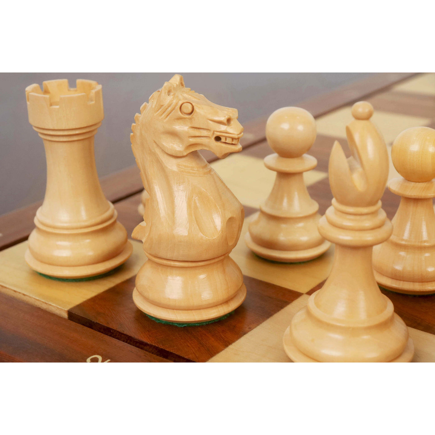 4" Fierce Knight Staunton Chess Set - Chess Pieces Only - Golden Rosewood & Boxwood