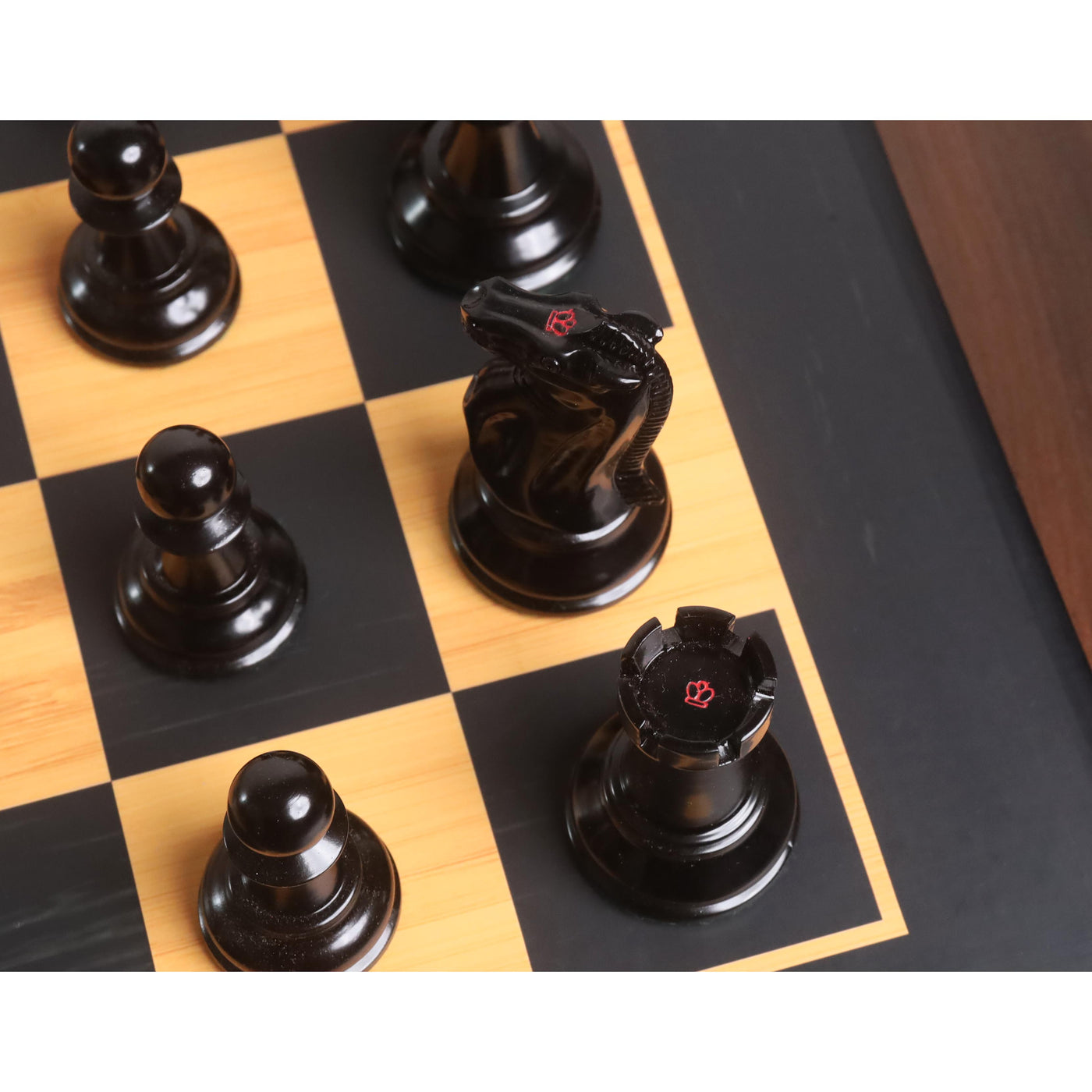 Combo of 3.9" Lessing Staunton Chess Set - Pieces in Natural Ebony Wood & Antiqued Lacquered Boxwood with Board and Box