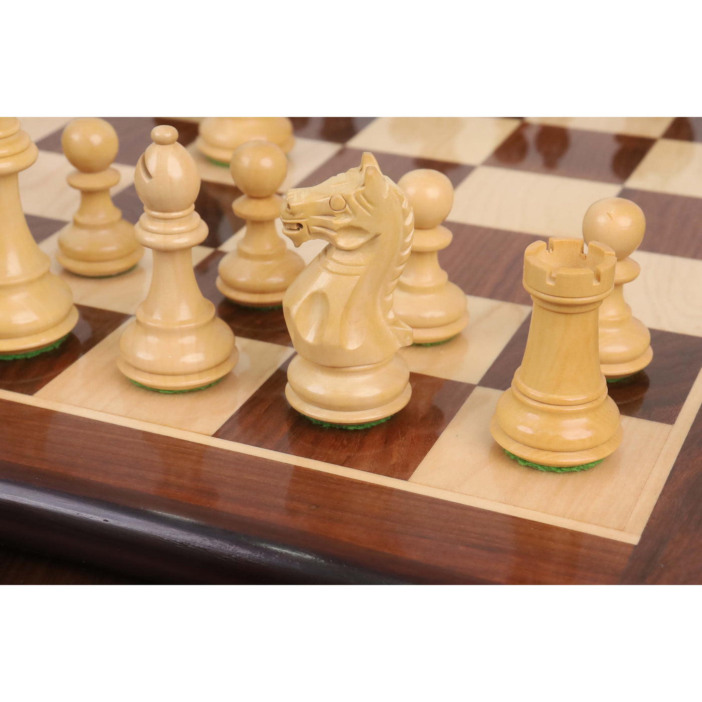 Combo of 3.5" Fierce Knight Staunton Chess Set - Pieces in Golden Rosewood with Chess Board & Storage Box