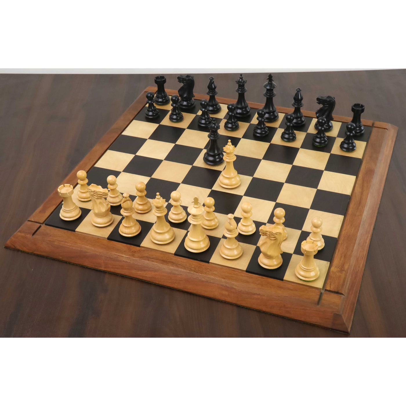 3.7" British Staunton Weighted Chess Set - Chess Pieces Only-  Ebonised Boxwood