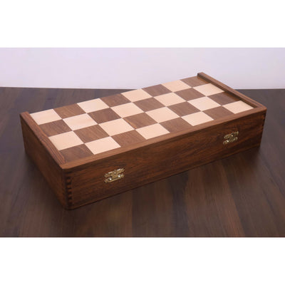 1950's Dubrovnik Chess Board Folding Style in Golden Rosewood & Maple Wood with Internal Storage - 57 mm square