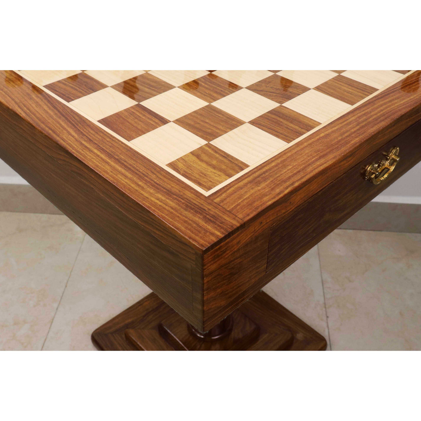 20" Monarch Series Chess Board Table with Drawers - 25" Height- Golden Rosewood & Maple