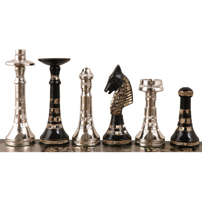 Hawaiian Crown Brass Metal Luxury Chess Pieces & Board Set -14" Silver and Black