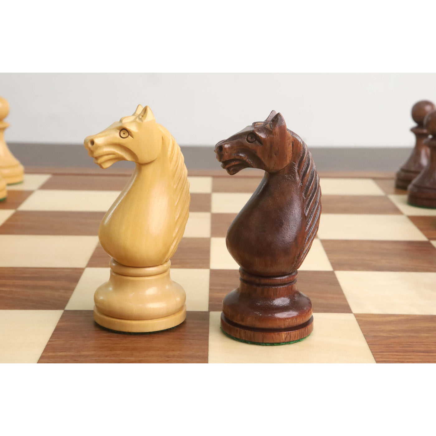 Combo of 1935 Botvinnik Flohr-II Soviet Chess Set - Pieces in Golden Rosewood with Board and Box