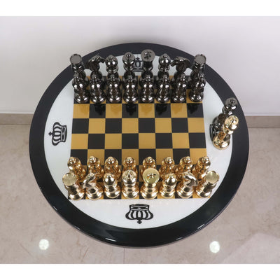 Minimalist Brass Metal Luxury Chess Pieces, Board and Table Set - 21" tall