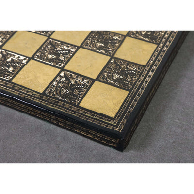 Staunton Inspired Brass Metal Luxury Chess Pieces & Board Set -12"- Gold & Black