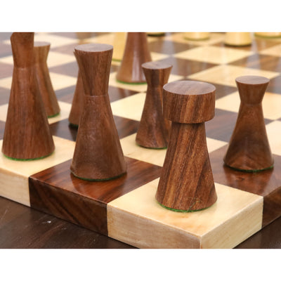 3.4" Minimalist Tower Series Weighted Chess Pieces with Borderless Hardwood End Grain Chess Board and Box - Golden Rosewood