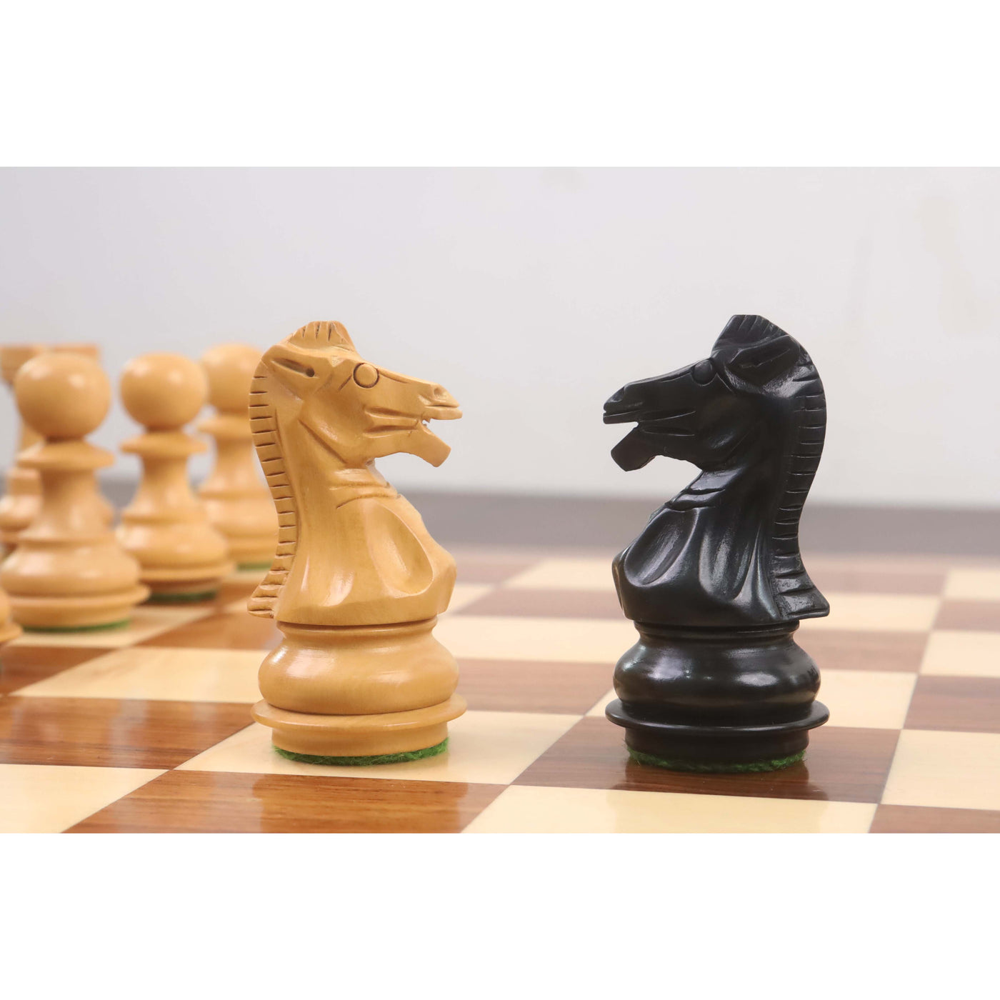 Slightly Imperfect 3.2" Laughing Knight Staunton Chess Set- Chess Pieces Only - Weighted Ebonised Boxwood