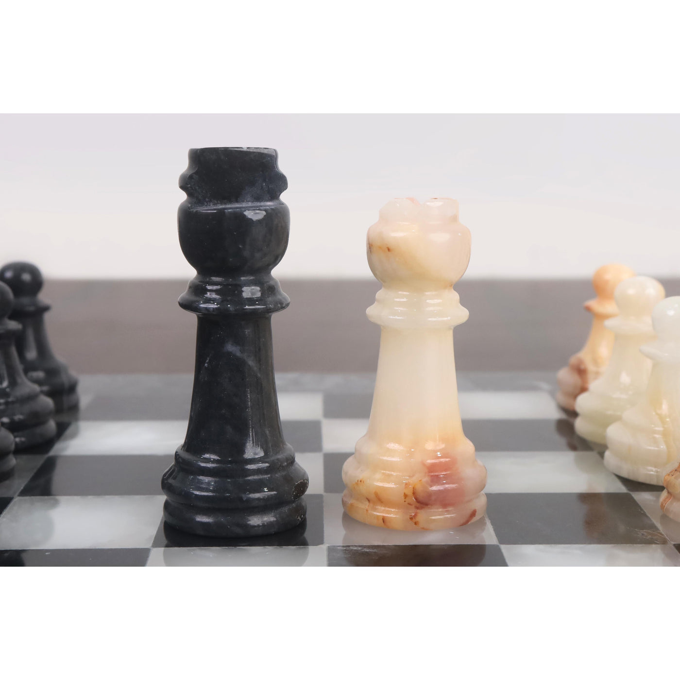 Onyx Marble Chess Pieces & Board Combo Set - 10" - Black and White Stone