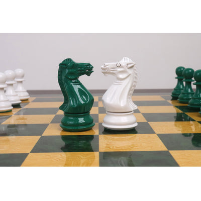 4.1" Pro Staunton Weighted Green & White Painted Wooden Chess Set- Chess Pieces Only