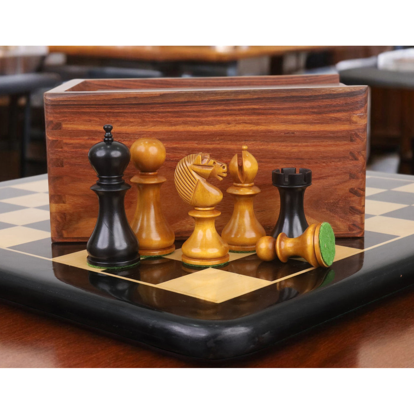 Slightly Imperfect 3.6" English Dublin Pattern Chess Set- Chess Pieces Only - Antiqued & Ebonised Boxwood