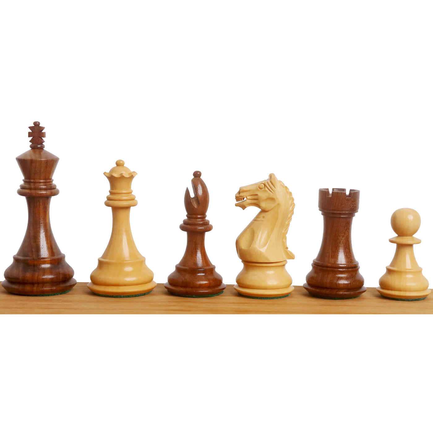 4" Fierce Knight Staunton Chess Set - Chess Pieces Only - Golden Rosewood & Boxwood