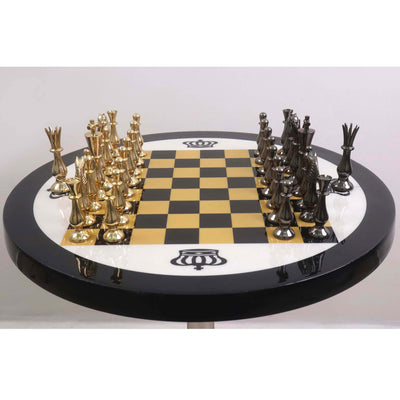 17" Minimalist Brass Metal Luxury Chess Pieces, Board and Table Set - 21" Height