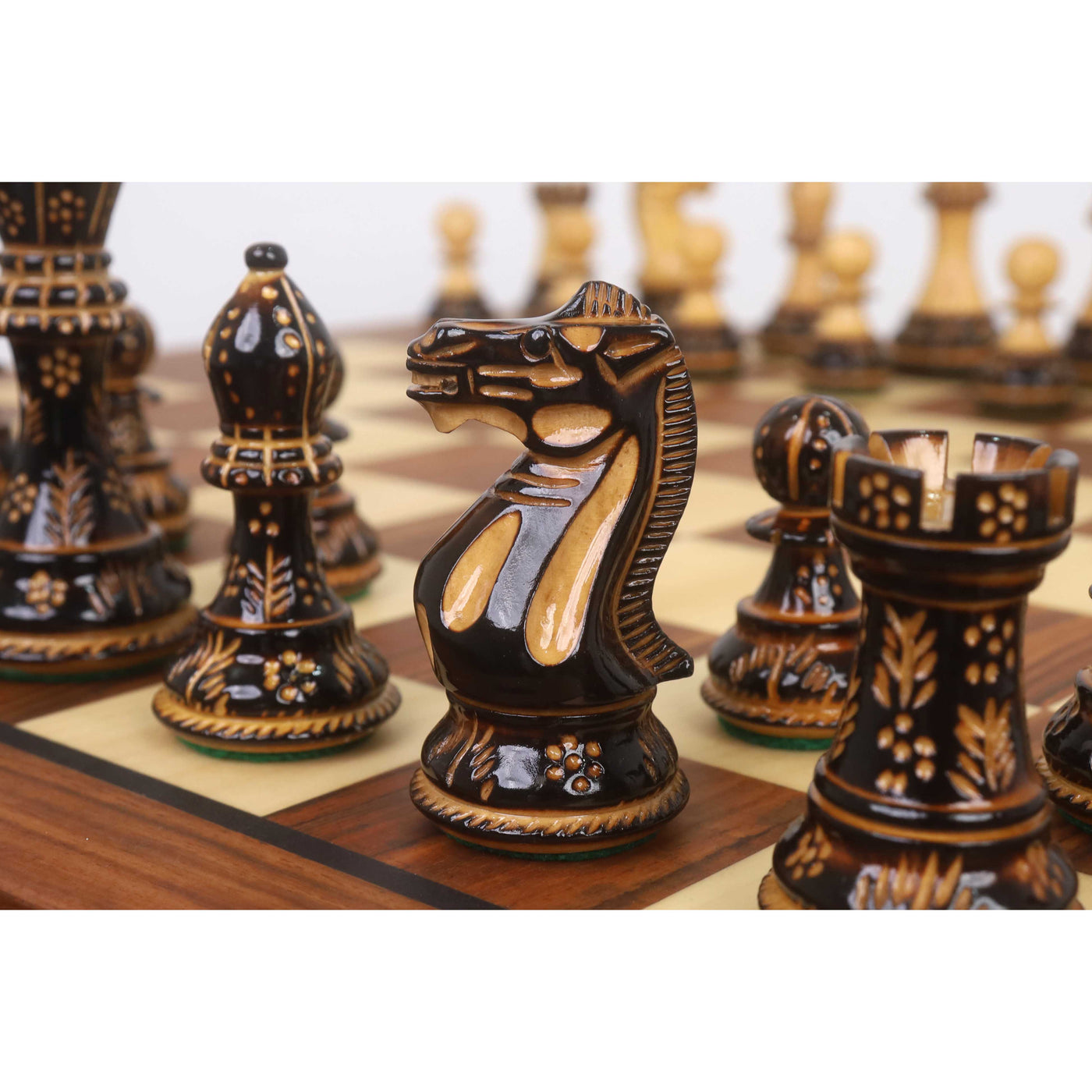Combo of 20” Legacy Golden Rosewood Chess Board with 4” Professional Staunton Pieces (Gloss Finish)
