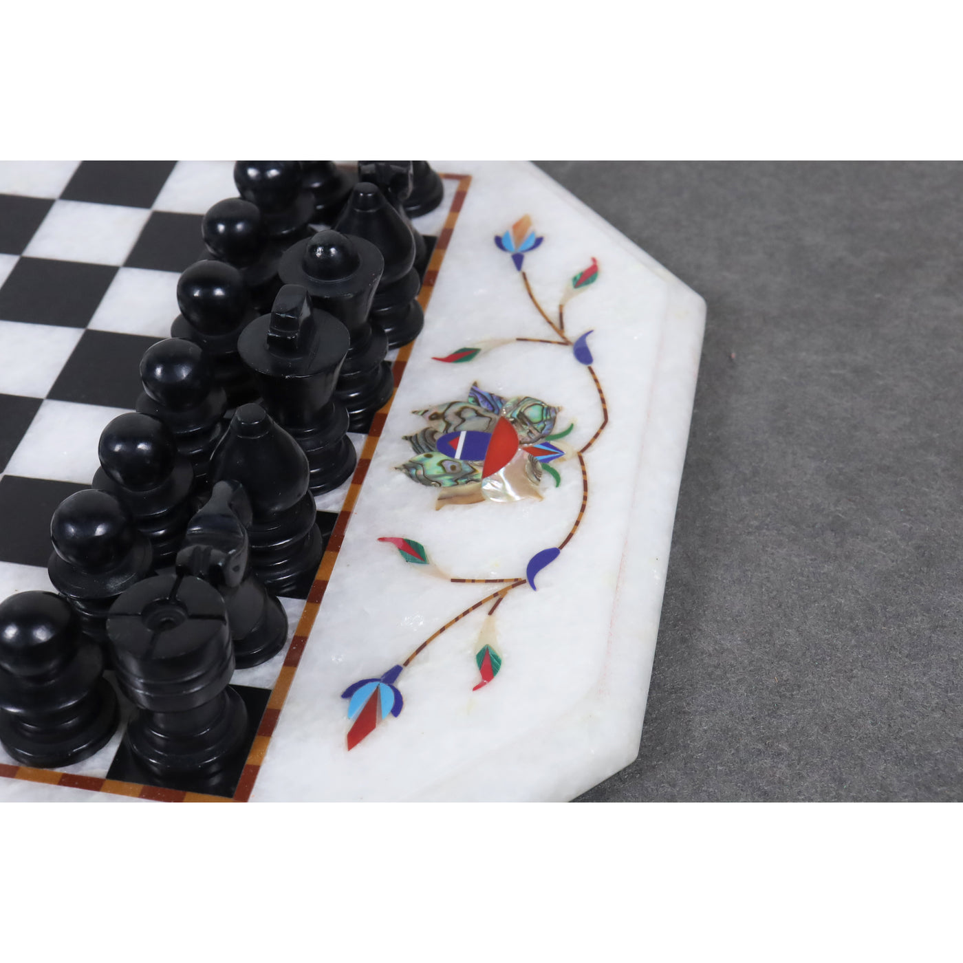 Marble Stone Chess Pieces & Board Set -Inlay Handcrafted Work- 12" board