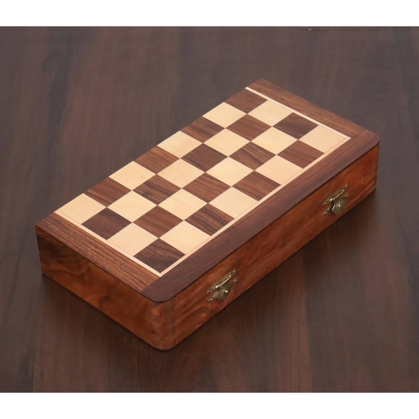 2 in 1 Magnetic Travel Chess & Backgammon set in Golden Rosewood 10 inches